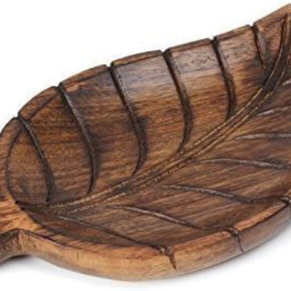 Wooden Trinket Tray – Leaf Design Decorative Dish for Jewelry, Keys & Accessorie - Picture 1 of 5